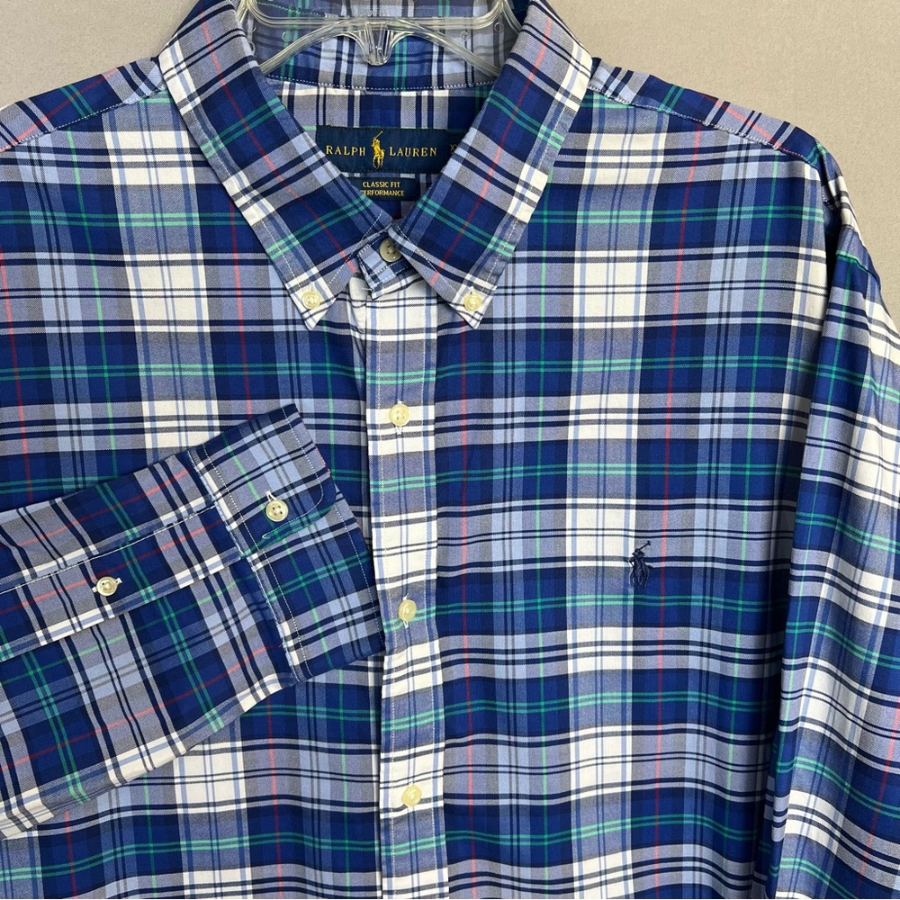 Polo Ralph Lauren Plaid Classic Fit Blue Oxford Casual Button Down Shirt XXL